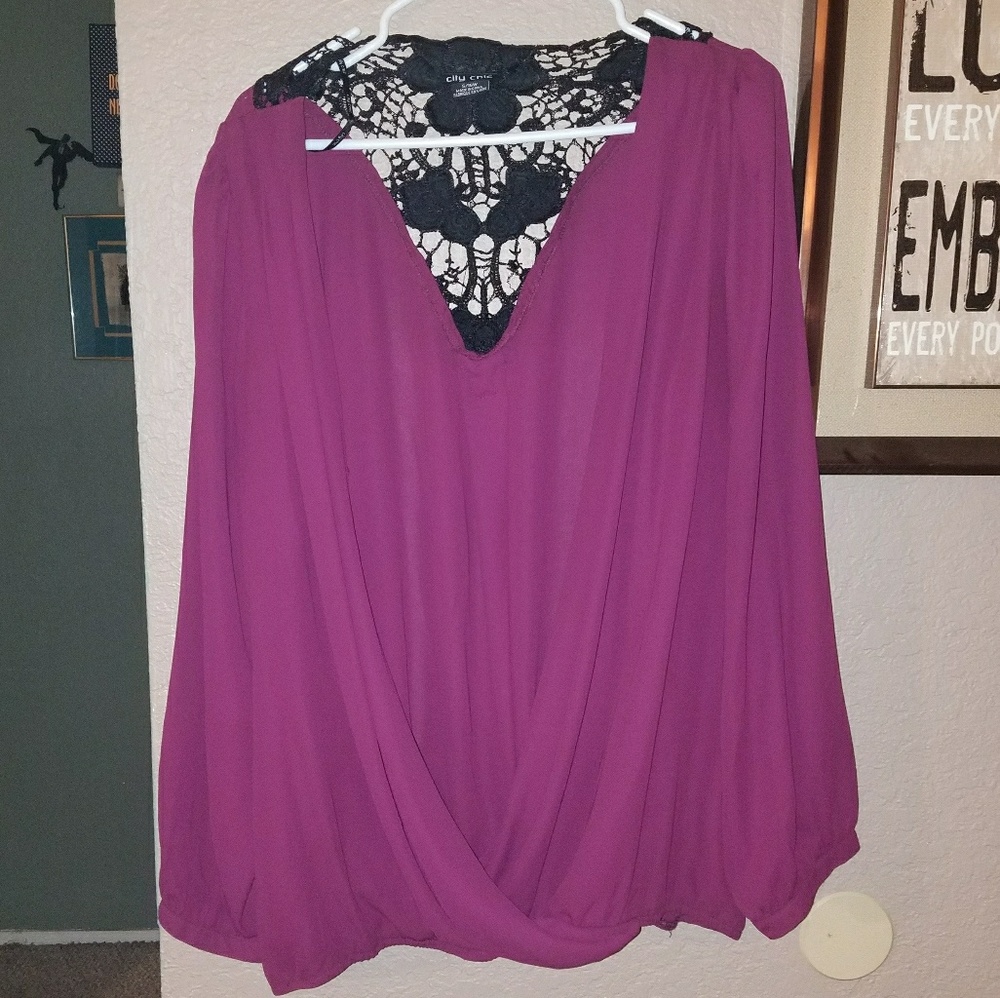 Dark Magenta/Purple with lace detail blouse